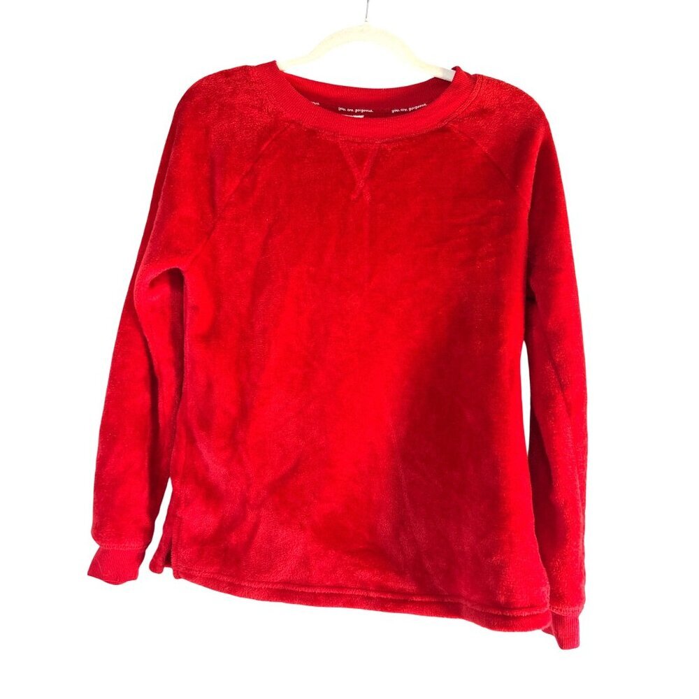 Joyspun Womens Top Sweatshirt Fuzzy Red Long Sleeves Size XS 0-2